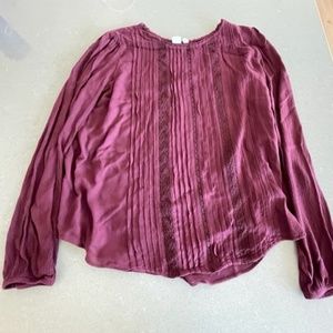 Women's Gap Maroon Flowy Long Sleeve Lace Detail Sz L Blouse Excellent condition